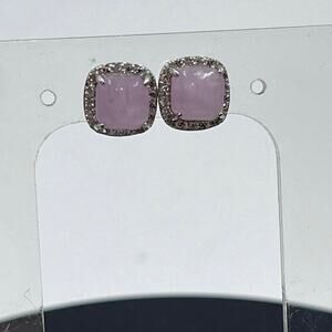 Sterling Silver Cushion Cut Prong Set Rose Quartz White Topaz Halo Stud Earrings
